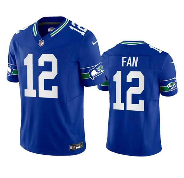 Mens Seattle Seahawks 12th Fan Royal 2023 F.U.S.E. Vapor Limited Throwback Stitched Jersey